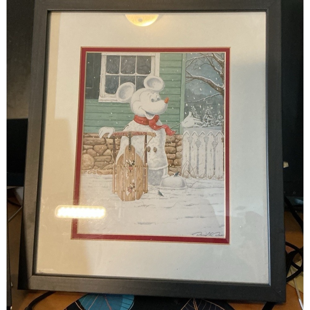 New Mickey Mouse Snowman Sled Winter Scene Framed Print David Doss Disney Parks